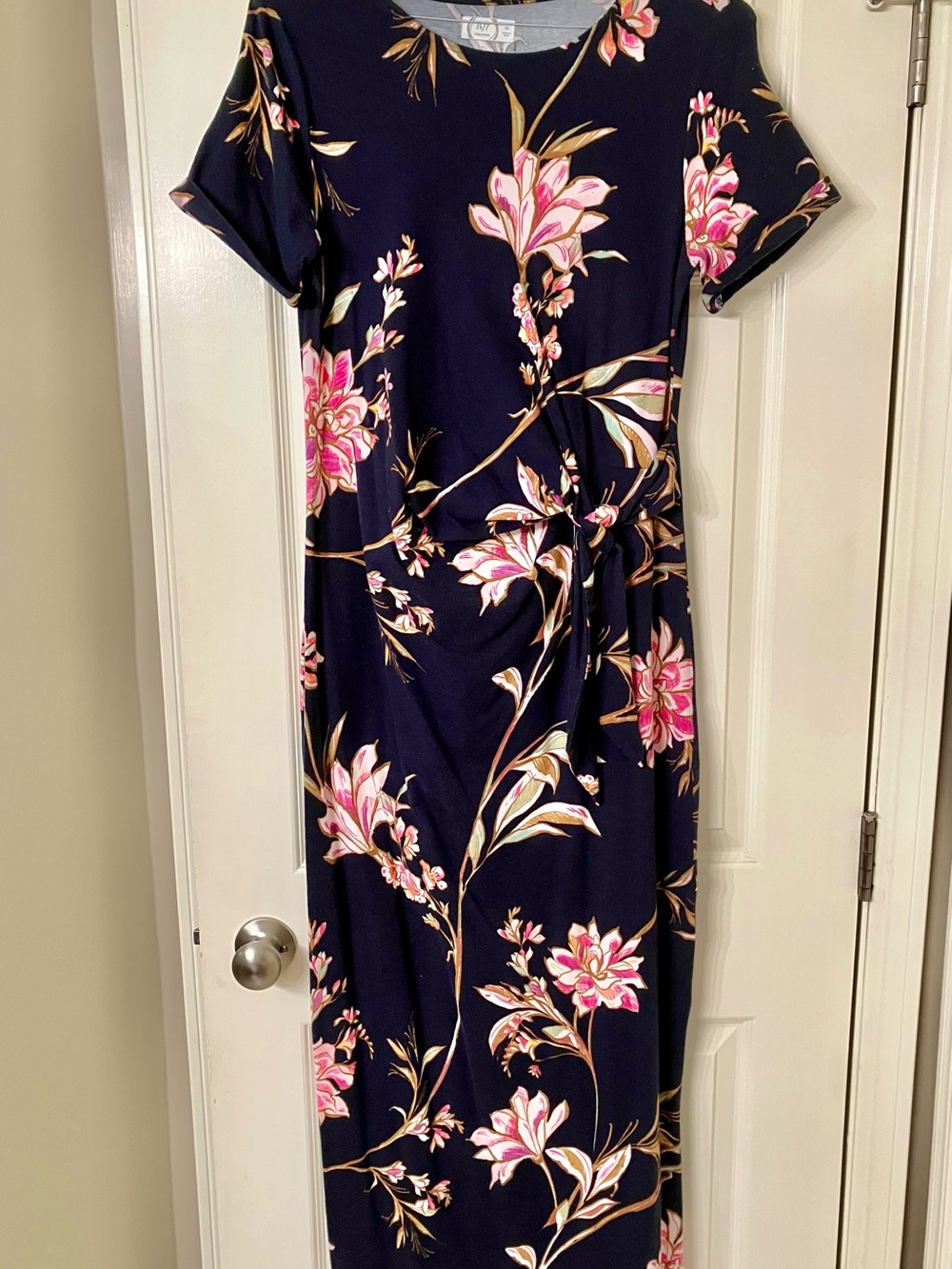 Maurices Navy Maxi Dress with Pink Floral Print